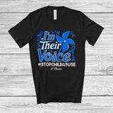 MacnyStore - Personalized I'm Their Voice; Joyful Stop Child Abuse Ribbon Blue Pinwheel; Custom Name Family T-Shirt