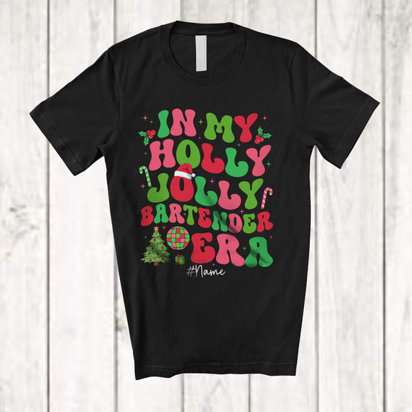 MacnyStore - Personalized In My Holly Jolly Bartender Era; Amazing Christmas Groovy Santa; Custom Name Jobs T-Shirt