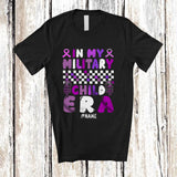 MacnyStore - Personalized In My Military Child Era; Lovely Groovy Purple Ribbon; Custom Name Patriotic T-Shirt