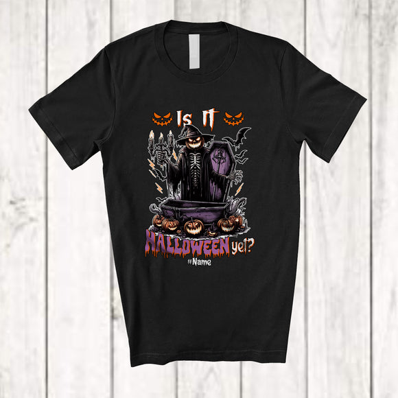 MacnyStore - Personalized Is It Halloween Yet; Creepy Custom Name Skeleton Pumpkin Death; Family T-Shirt