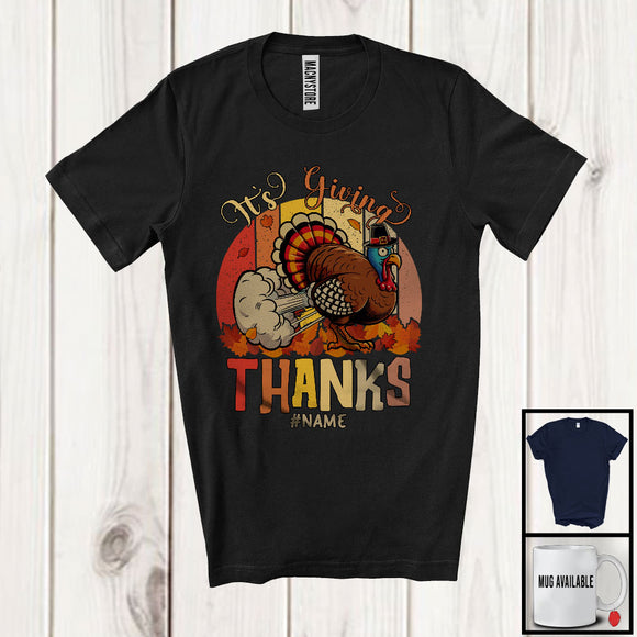 MacnyStore - Personalized It's Giving Thanks; Sarcastic Thanksgiving Custom Name Turkey Farting; Vintage Retro T-Shirt