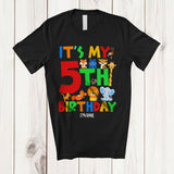 MacnyStore - Personalized It's My 5th Birthday; Adorable 5 Years Old Wild Animal; Custom Name Boy Family T-Shirt