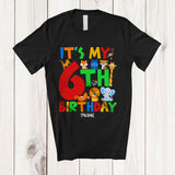 MacnyStore - Personalized It's My 6th Birthday; Adorable 6 Years Old Wild Animal; Custom Name Boy Family T-Shirt