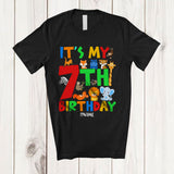 MacnyStore - Personalized It's My 7th Birthday; Adorable 7 Years Old Wild Animal; Custom Name Boy Family T-Shirt