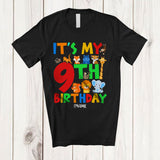MacnyStore - Personalized It's My 9th Birthday; Adorable 9 Years Old Wild Animal; Custom Name Boy Family T-Shirt