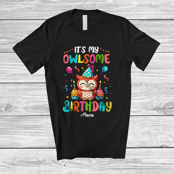 MacnyStore - Personalized It's My Owlsome Birthday; Awesome Custom Name Owl Animal Lover; Family T-Shirt