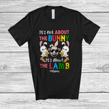 MacnyStore - Personalized It's Not About The Bunny About Lamb; Lovely Easter Custom Name Bunny Family T-Shirt