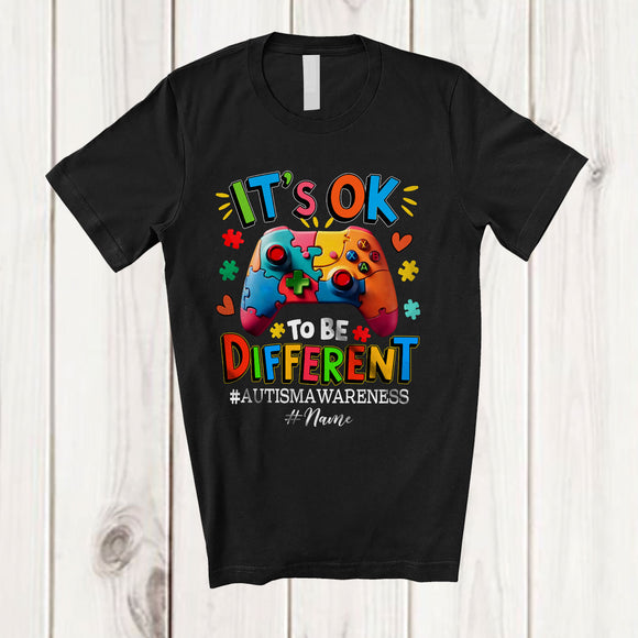MacnyStore - Personalized It's Ok To Be Different; Lovely Autism Custom Name Puzzle Game Controller; Gamer T-Shirt