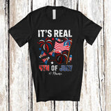 MacnyStore - Personalized It's Real 4th of July; Amusing Custom Name Badminton Tools Player US Flag; Patriotic T-Shirt