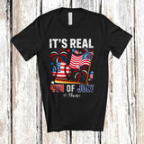 MacnyStore - Personalized It's Real 4th of July; Amusing Custom Name Softball Tools Player US Flag; Patriotic T-Shirt