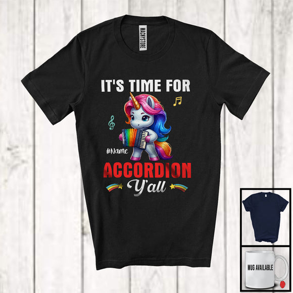 MacnyStore - Personalized It's Time For Accordion Y'all; Lovely Unicorn Playing Accordion; Custom Name Player T-Shirt