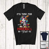 MacnyStore - Personalized It's Time For Baseball Y'all; Lovely Unicorn Playing Baseball; Custom Name Player T-Shirt