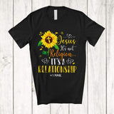 MacnyStore - Personalized Jesus It's Not Religion It's A Relationship; Lovely Custom Name Heart Sunflower; Cross T-Shirt