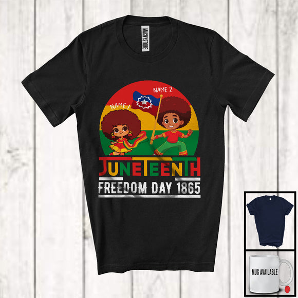 MacnyStore - Personalized Juneteenth Freedom Day 1865, Adorable Custom Name Black Boy Girl, Proud Afro T-Shirt