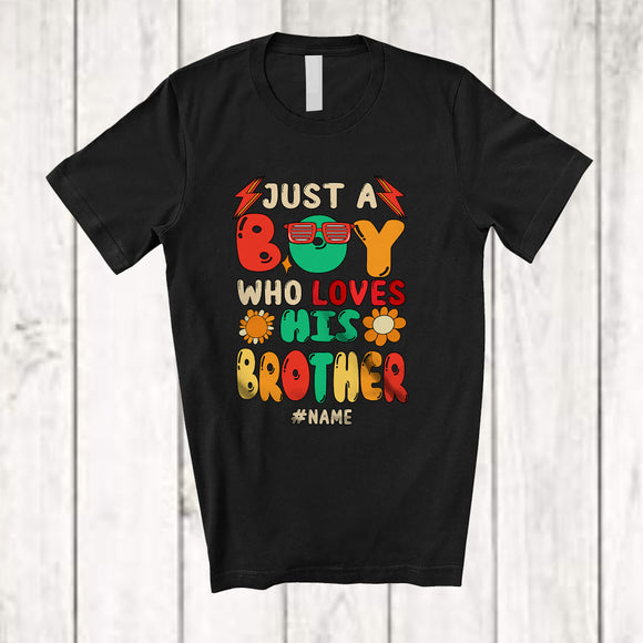 MacnyStore - Personalized Just A Boy Who Loves His Brother; Lovely Father's Day Flowers; Custom Name Family T-Shirt