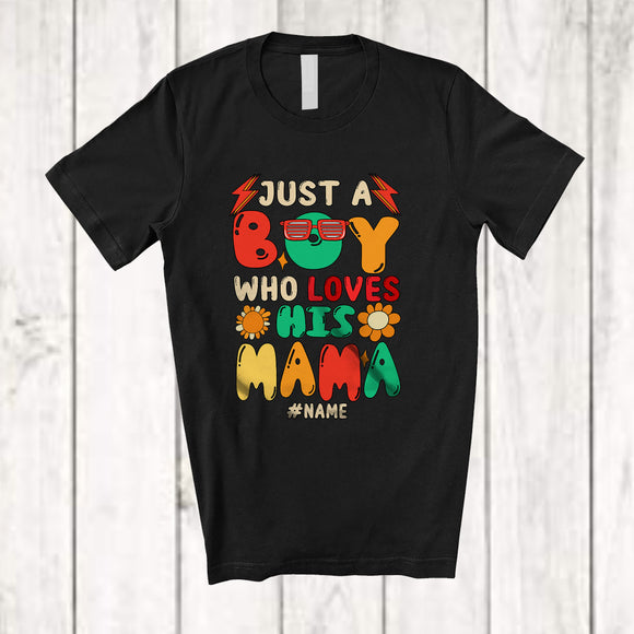 MacnyStore - Personalized Just A Boy Who Loves His Mama; Lovely Mother's Day Flowers; Custom Name Family T-Shirt