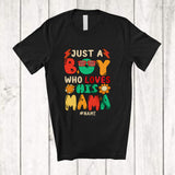 MacnyStore - Personalized Just A Boy Who Loves His Mama; Lovely Mother's Day Flowers; Custom Name Family T-Shirt