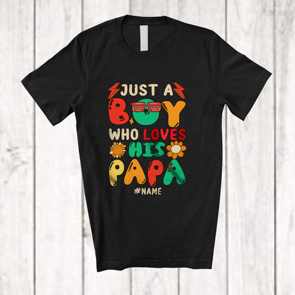 MacnyStore - Personalized Just A Boy Who Loves His Papa; Lovely Father's Day Flowers; Custom Name Family T-Shirt
