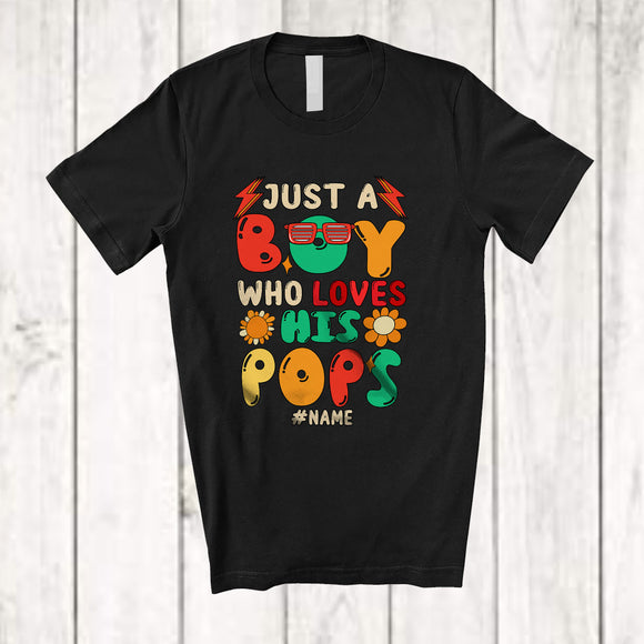 MacnyStore - Personalized Just A Boy Who Loves His Pops; Lovely Father's Day Flowers; Custom Name Family T-Shirt