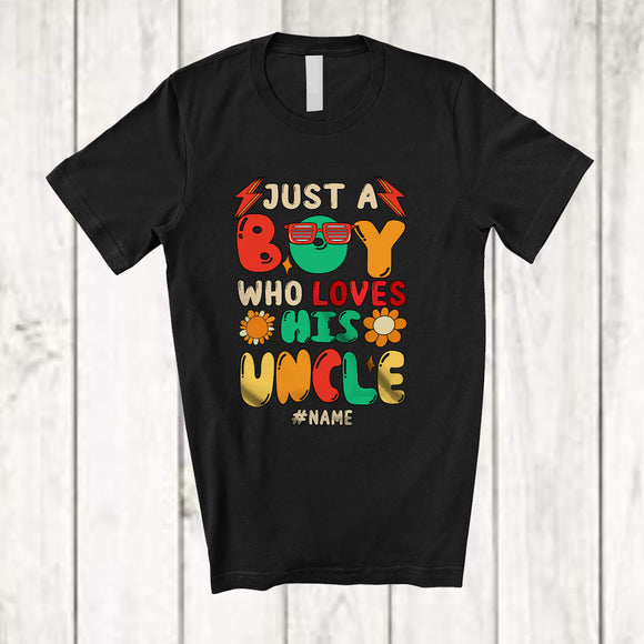 MacnyStore - Personalized Just A Boy Who Loves His Uncle; Lovely Father's Day Flowers; Custom Name Family T-Shirt