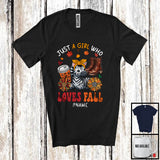 MacnyStore - Personalized Just A Girl Who Loves Fall; Lovely Custom Name Zebra; Fall Plaid Sunflowers T-Shirt