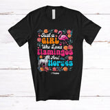 MacnyStore - Personalized Just A Girl Who Loves Flamingos Horses; Floral Custom Name Farmer; Flowers Farm T-Shirt