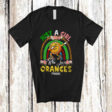 MacnyStore - Personalized Just A Girl Who Loves Oranges; Cheerful Leoard Plaid Rainbow Dabbing Orange Lover T-Shirt