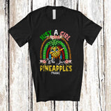 MacnyStore - Personalized Just A Girl Who Loves Pineapples; Cheerful Leoard Plaid Rainbow Dabbing Pineapple Lover T-Shirt
