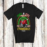 MacnyStore - Personalized Just A Girl Who Loves Strawberries; Cheerful Leoard Plaid Rainbow Dabbing Strawberry Lover T-Shirt
