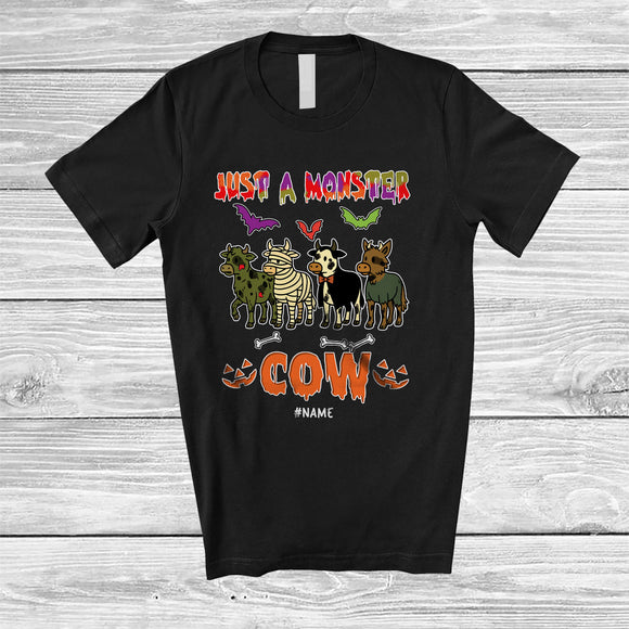 MacnyStore - Personalized Just A Monster Cow; Lovely Halloween Zombie Mummy Cow; Custom Name Farmer T-Shirt