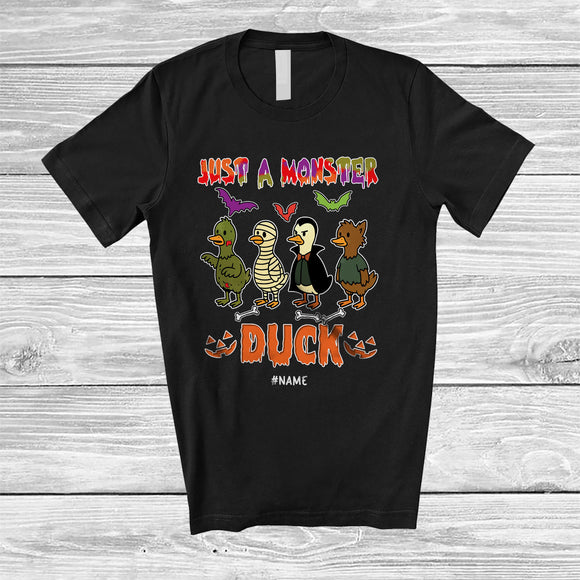 MacnyStore - Personalized Just A Monster Duck; Lovely Halloween Zombie Mummy Duck; Custom Name Farmer T-Shirt