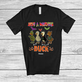 MacnyStore - Personalized Just A Monster Duck; Lovely Halloween Zombie Mummy Duck; Custom Name Farmer T-Shirt