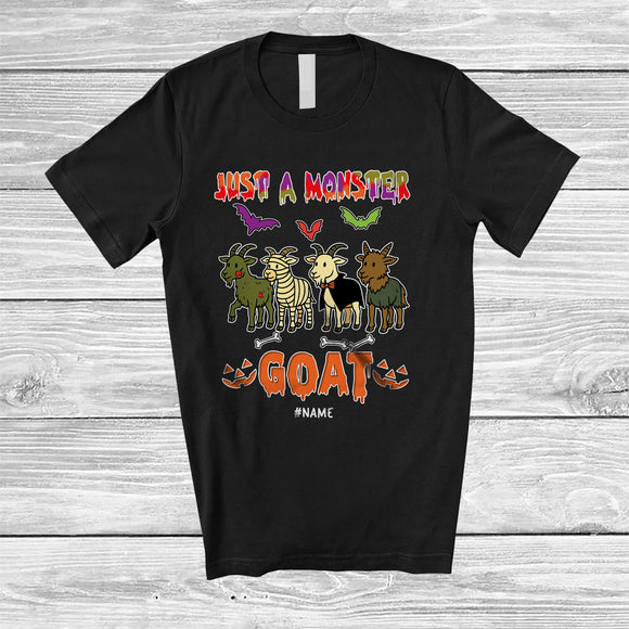 MacnyStore - Personalized Just A Monster Goat; Lovely Halloween Zombie Mummy Goat; Custom Name Farmer T-Shirt