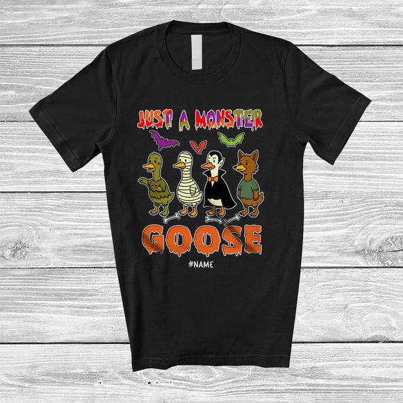 MacnyStore - Personalized Just A Monster Goose; Lovely Halloween Zombie Mummy Goose; Custom Name Farmer T-Shirt