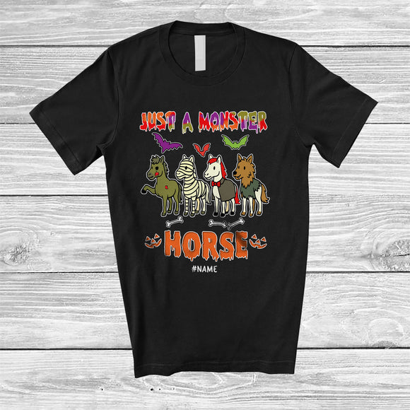 MacnyStore - Personalized Just A Monster Horse; Lovely Halloween Zombie Mummy Horse; Custom Name Farmer T-Shirt
