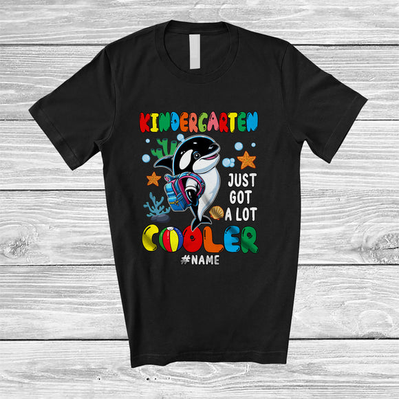 MacnyStore - Personalized Kindergarten A Lot Cooler; Lovely Back To School Orca; Custom Name Students Teacher T-Shirt