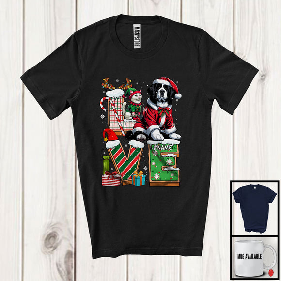 MacnyStore - Personalized LOVE, Adorable Christmas Custom Name Landseer Santa, Candy Cane X-mas T-Shirt