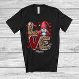 MacnyStore - Personalized LOVE; Adorable Valentine's Day Custom Name Gnome; Leopard Plaid Hearts T-Shirt