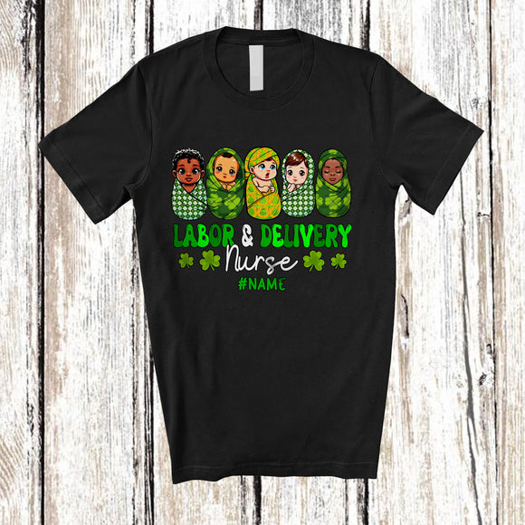 MacnyStore - Personalized Labor And Delivery Nurse; Lovely St. Patrick's Day Groovy; Custom Name L&D Nurse T-Shirt