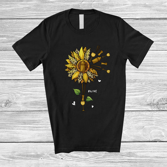MacnyStore - Personalized Leopard Sunflower With Tools Bartender; Lovely Flowers Custom Name Women Family T-Shirt
