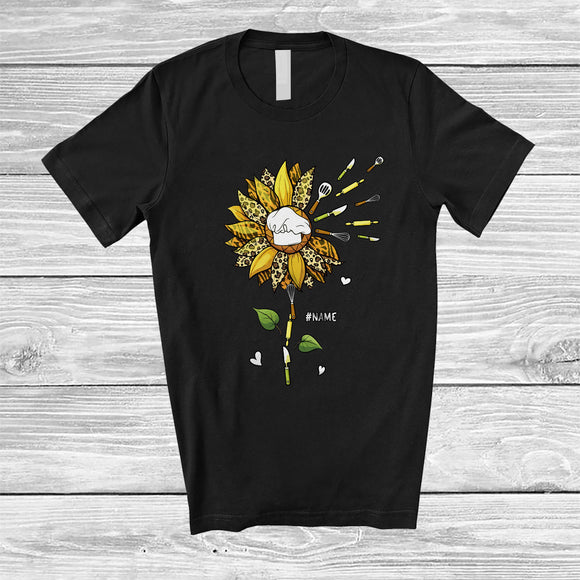MacnyStore - Personalized Leopard Sunflower With Tools Lunch Lady; Lovely Flowers Custom Name Women Family T-Shirt