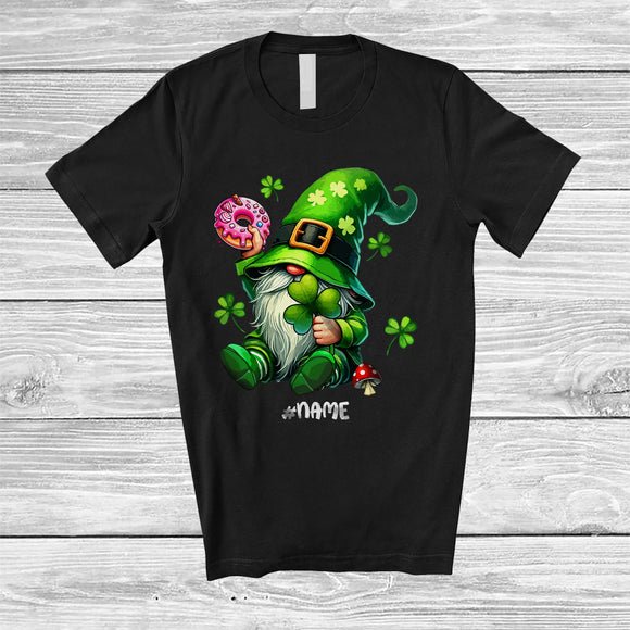 MacnyStore - Personalized Leprechaun Gnome Eat Donut; Happy St. Patrick's Day Custom Name Food Lover T-Shirt