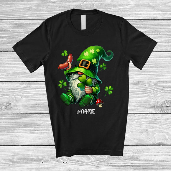 MacnyStore - Personalized Leprechaun Gnome Eat Sausage; Happy St. Patrick's Day Custom Name Food Lover T-Shirt