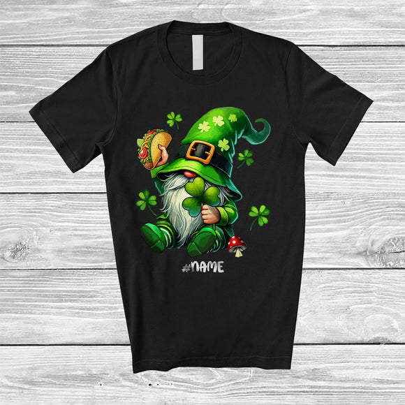 MacnyStore - Personalized Leprechaun Gnome Eat Taco; Happy St. Patrick's Day Custom Name Food Lover T-Shirt