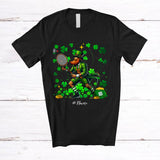 MacnyStore - Personalized Leprechaun Playing Badminton; Joyful St. Patrick's Day Shamrock; Custom Name Player T-Shirt