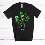 MacnyStore - Personalized Leprechaun Skeleton Drinking Beer; Joyful St. Patrick's Day Custom Name Drunker T-Shirt