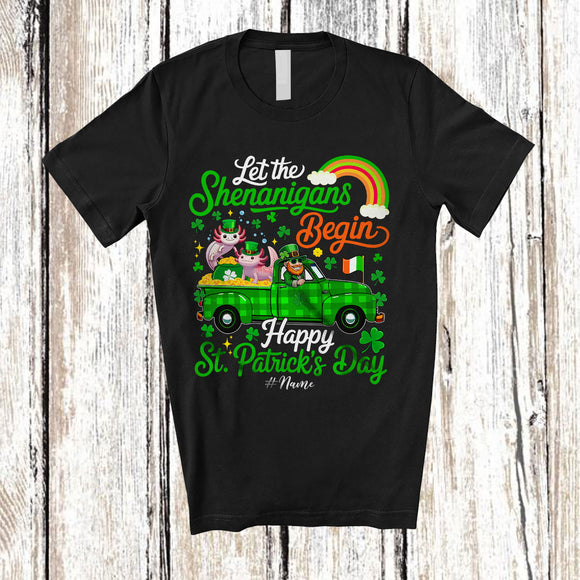 MacnyStore - Personalized Let The Shenanigans Begin; Lovely St. Patrick's Day Custom Name Axolotl On Pickup T-Shirt