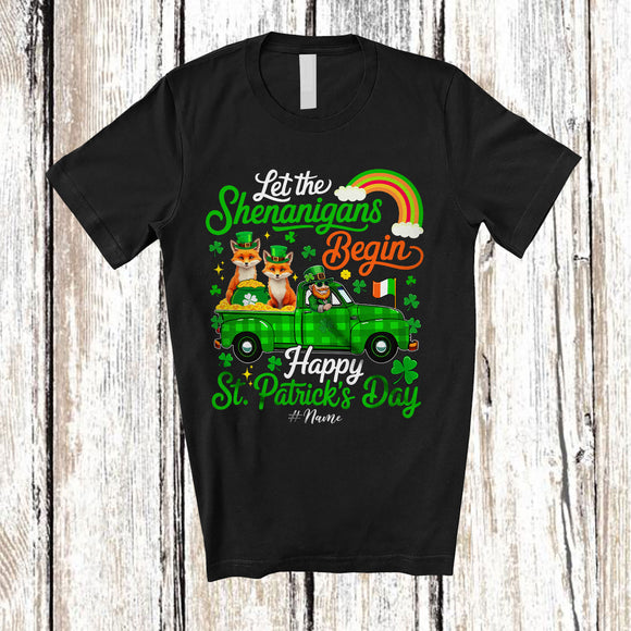 MacnyStore - Personalized Let The Shenanigans Begin; Lovely St. Patrick's Day Custom Name Fox On Pickup T-Shirt