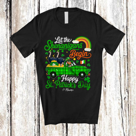 MacnyStore - Personalized Let The Shenanigans Begin; Lovely St. Patrick's Day Custom Name Ostrich On Pickup T-Shirt