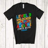 MacnyStore - Personalized Level 3 Unlocked Awesome Since 2022; Lovely 3rd Birthday Custom Name Gamer T-Shirt